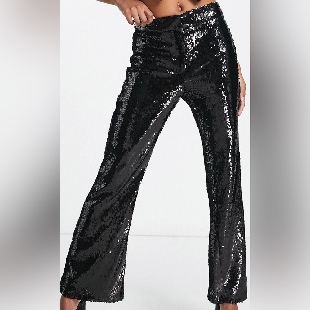 Petite black sequined pants